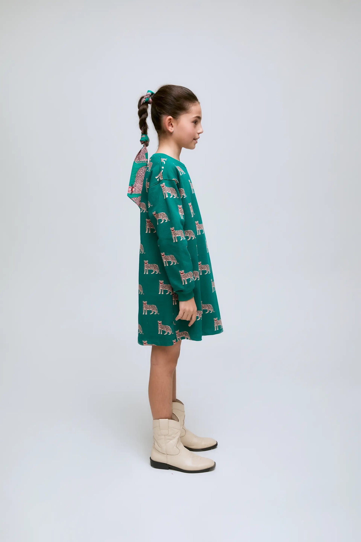 Onca jaguar print long-sleeved short dress for girls