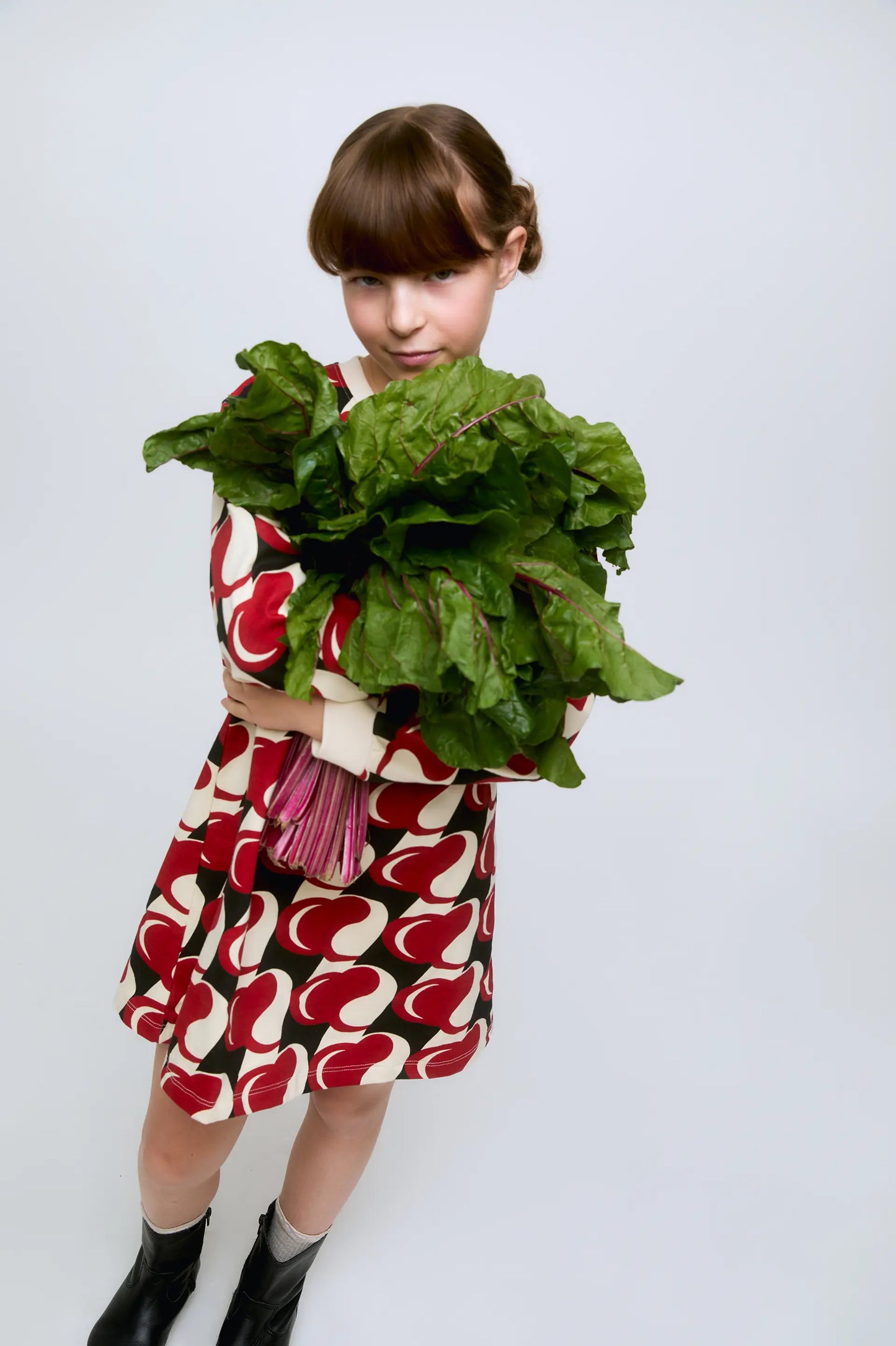 Girl's short dress with long sleeves and Heart Attack print