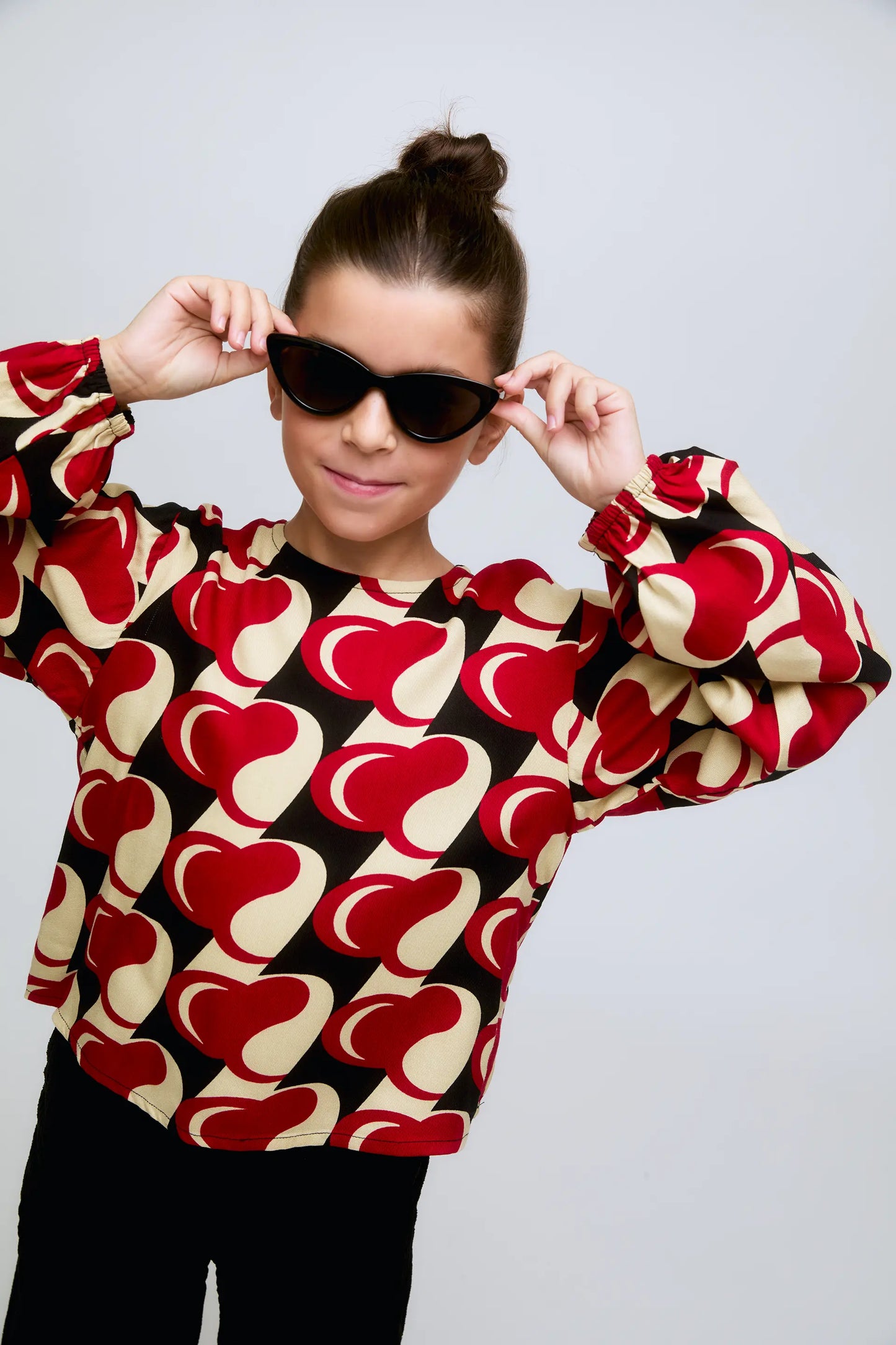 Heart Attack print long-sleeved girl's top