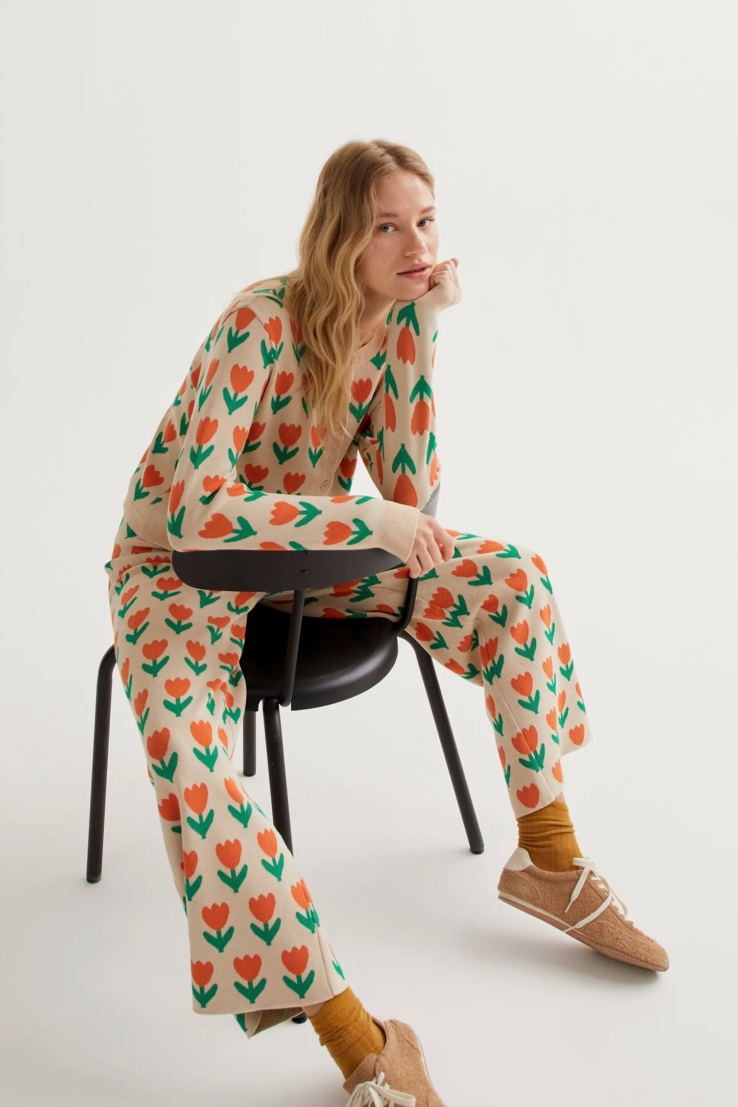 Pantalón punto con estampado Orange Tulip