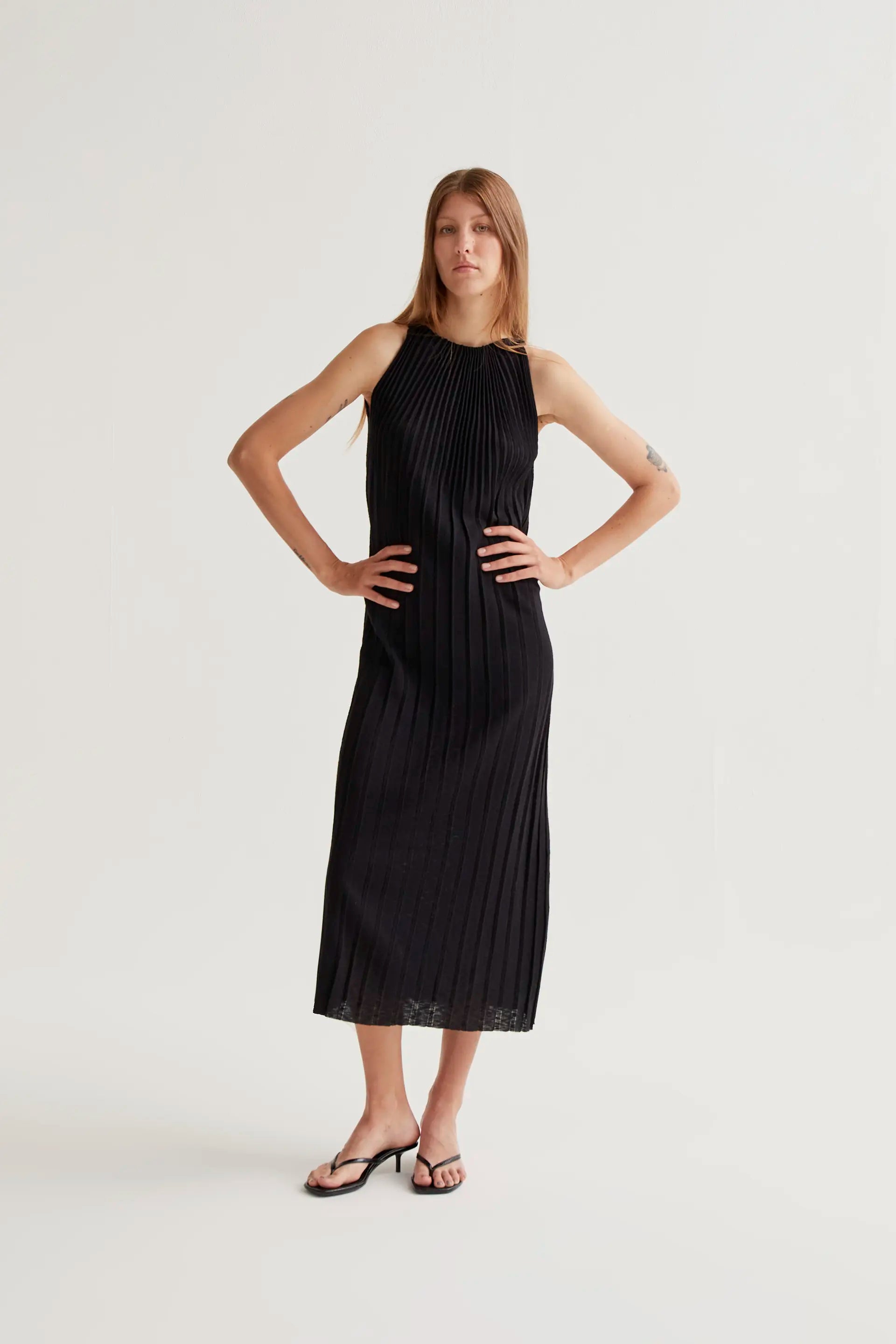 Long pleated black dress