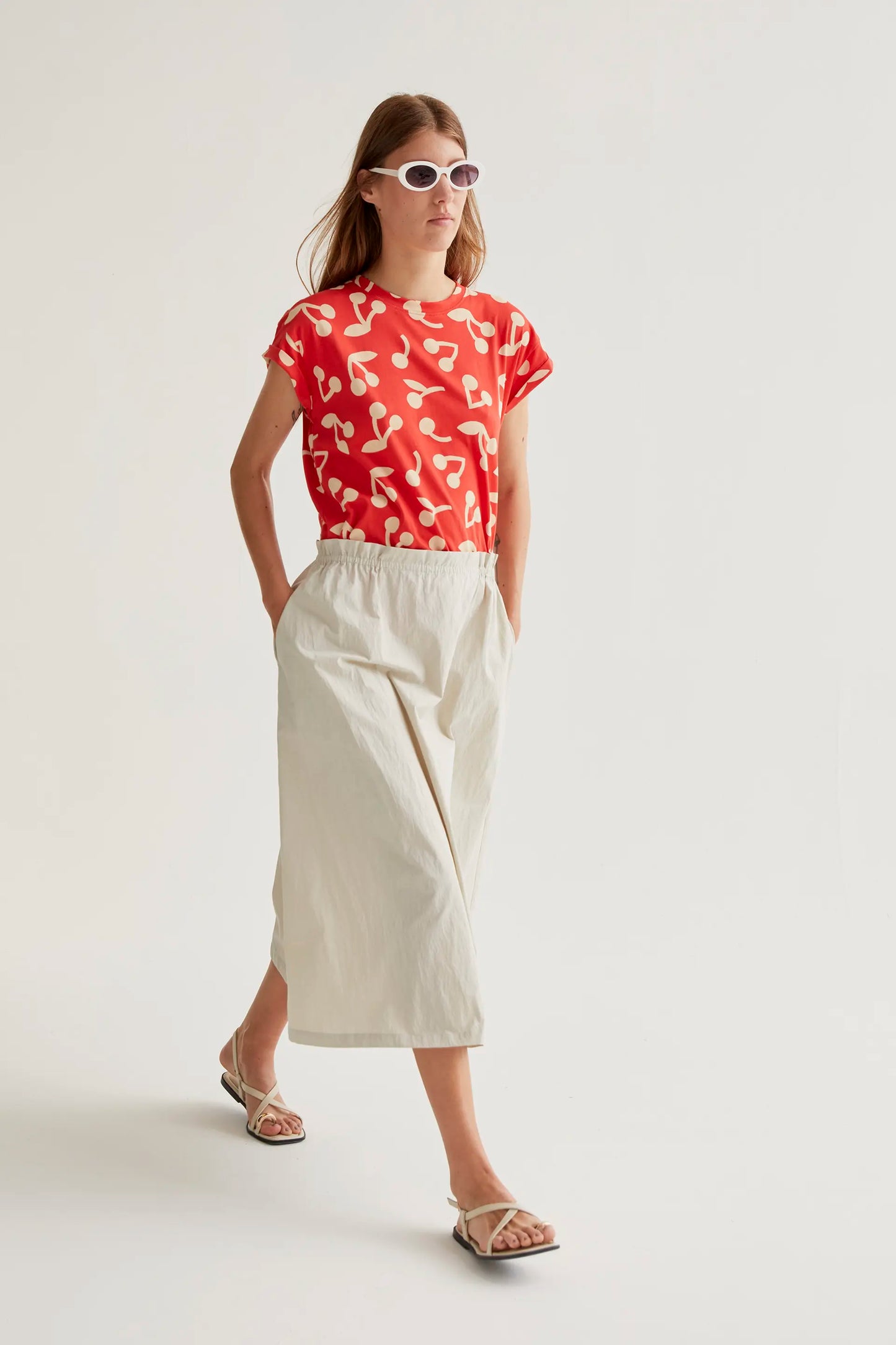 Falda midi blanco roto