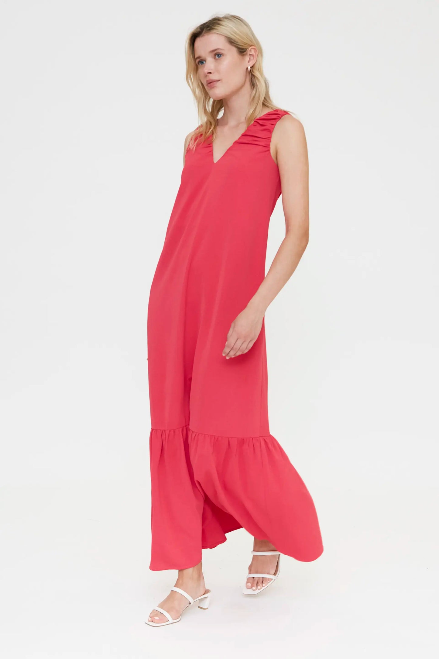 Abito lungo fucsia con scollo a V