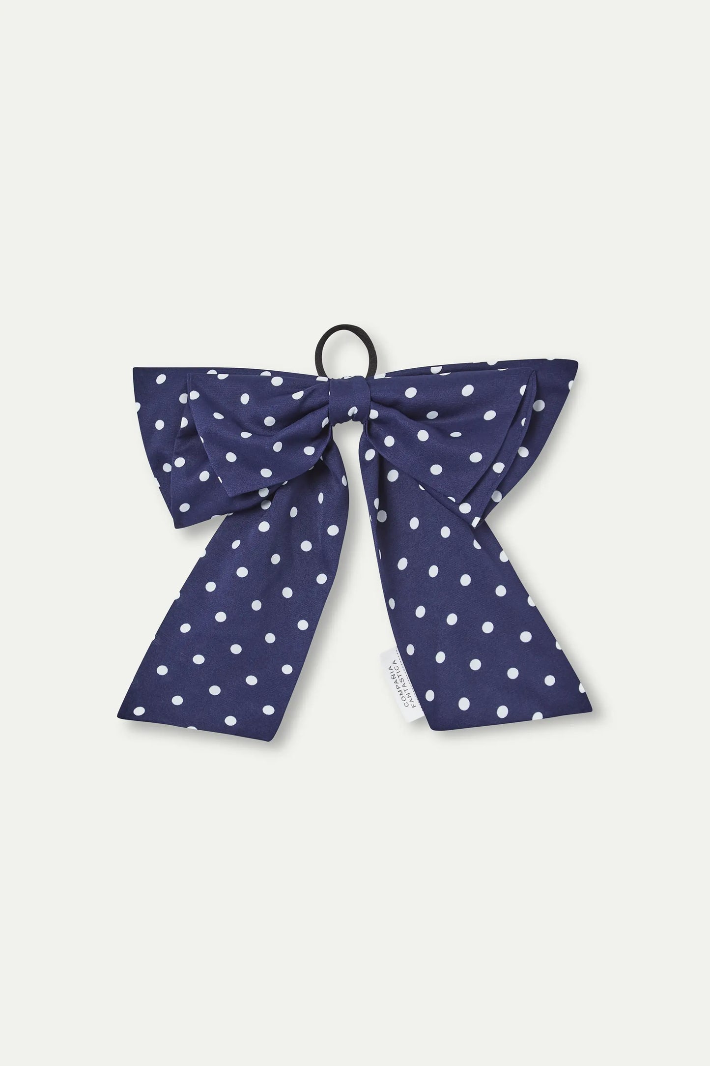 Scrunchie con fiocco blu navy e stampa a mini pois bianchi