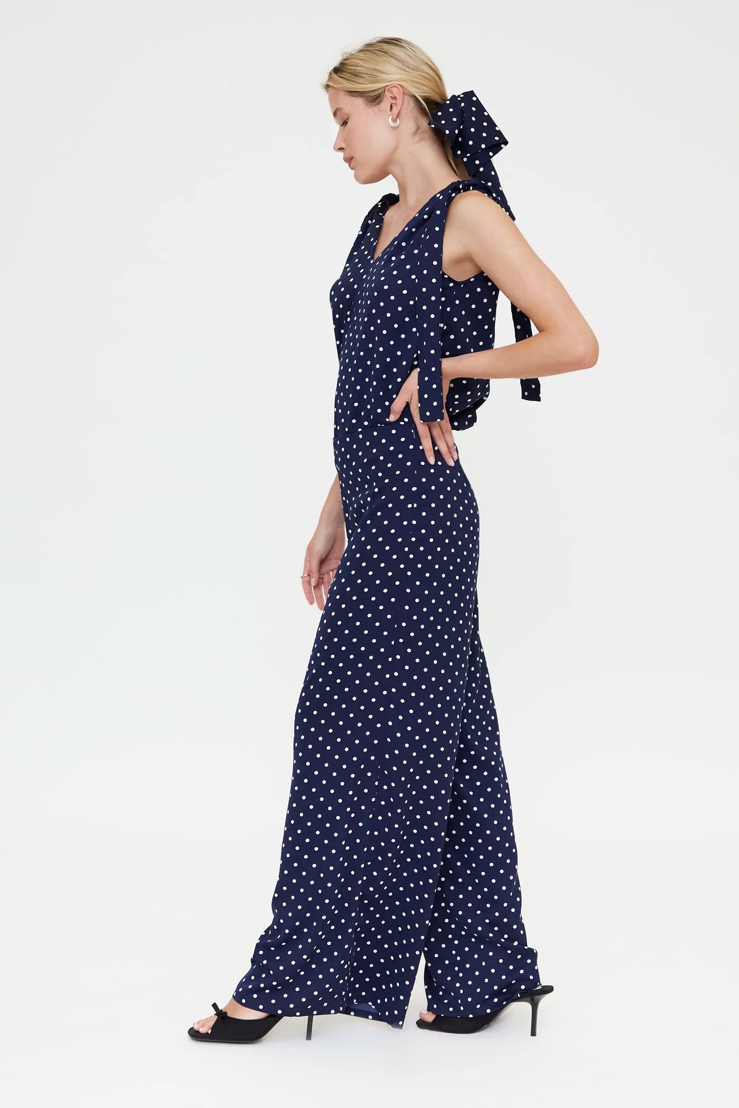 Top con stampa a mini pois blu navy