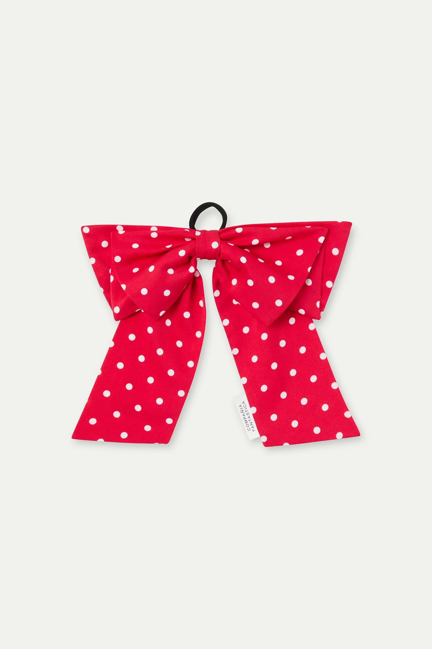 Scrunchie con fiocco rosso e stampa a mini pois bianchi