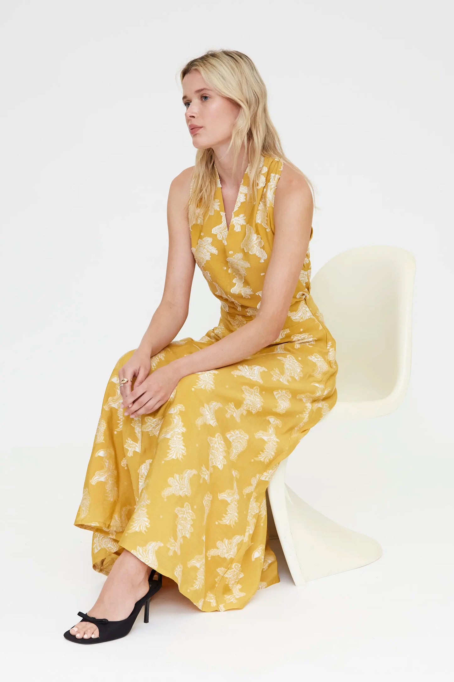 Gonna lunga con stampa gialla