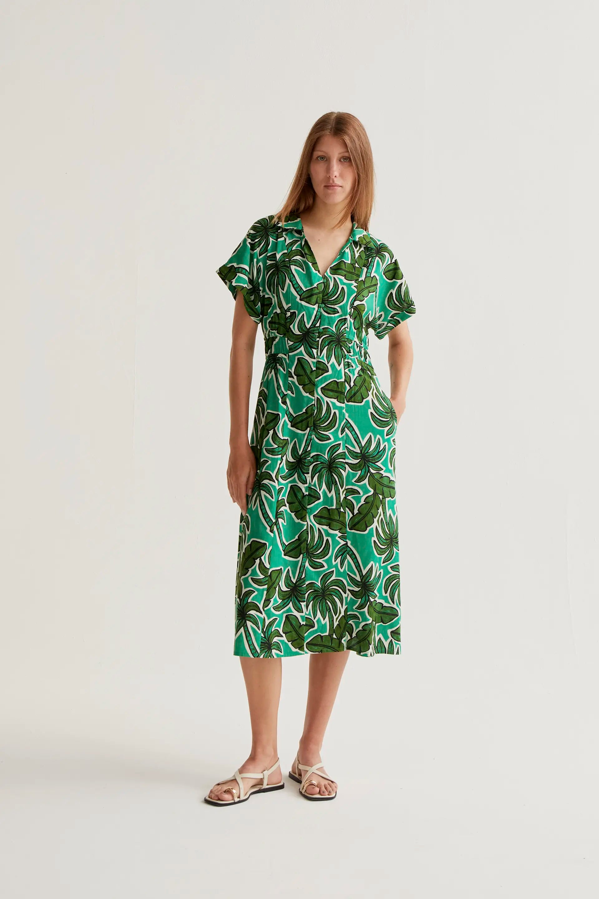 knee length dresses for ladies Palm Trees Please Embroidered Midi Dress M / White main image 0