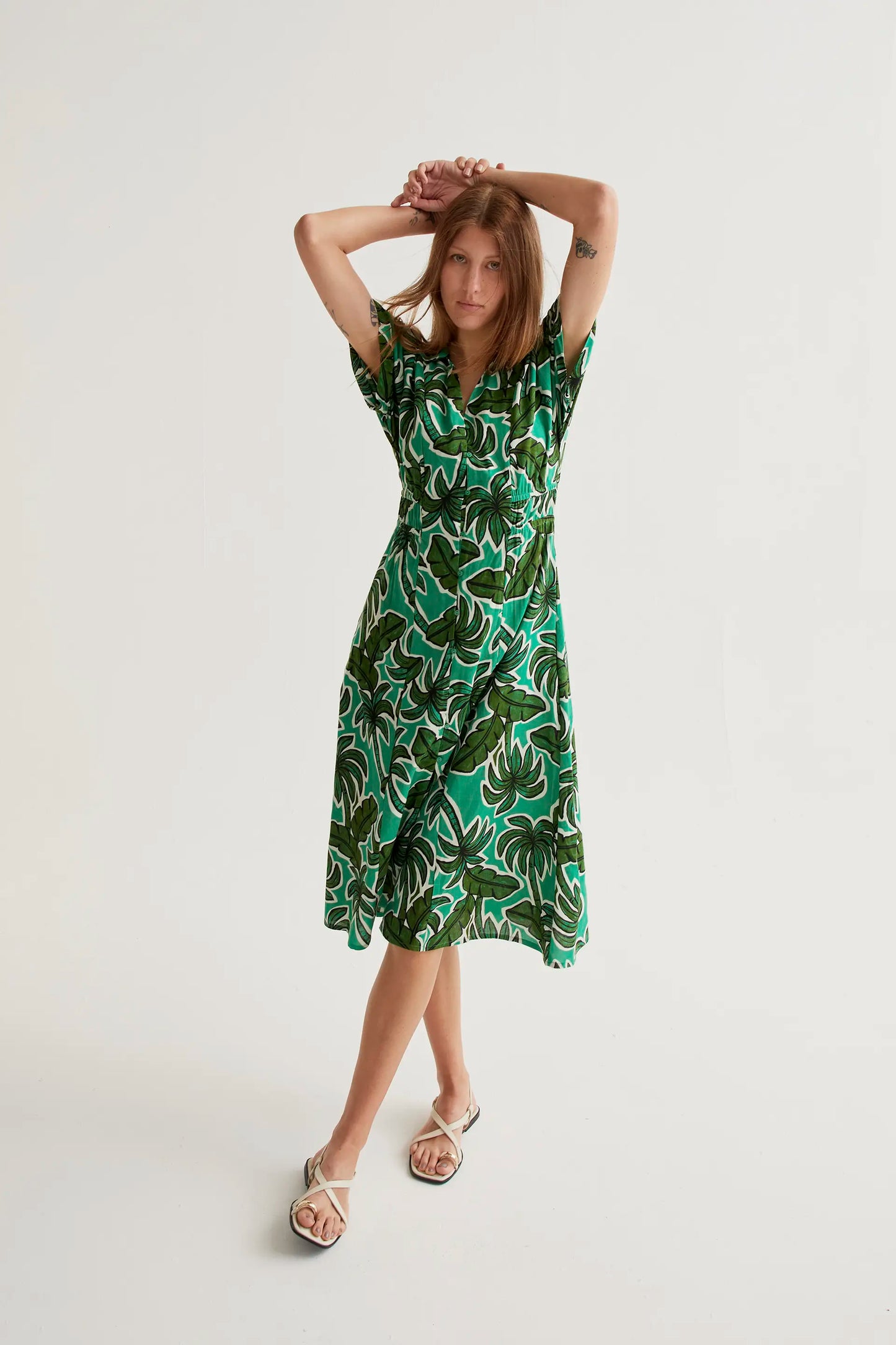 Vestido midi con estampado Palm Tree