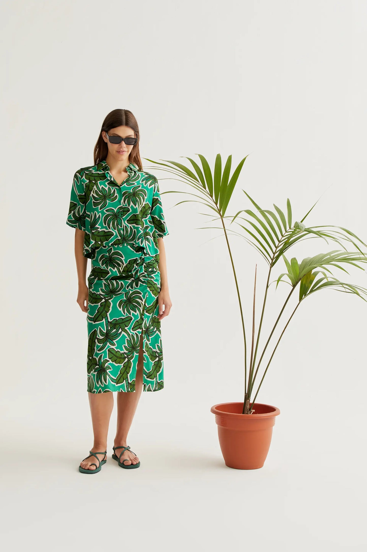 Falda midi con estampado Palm Tree