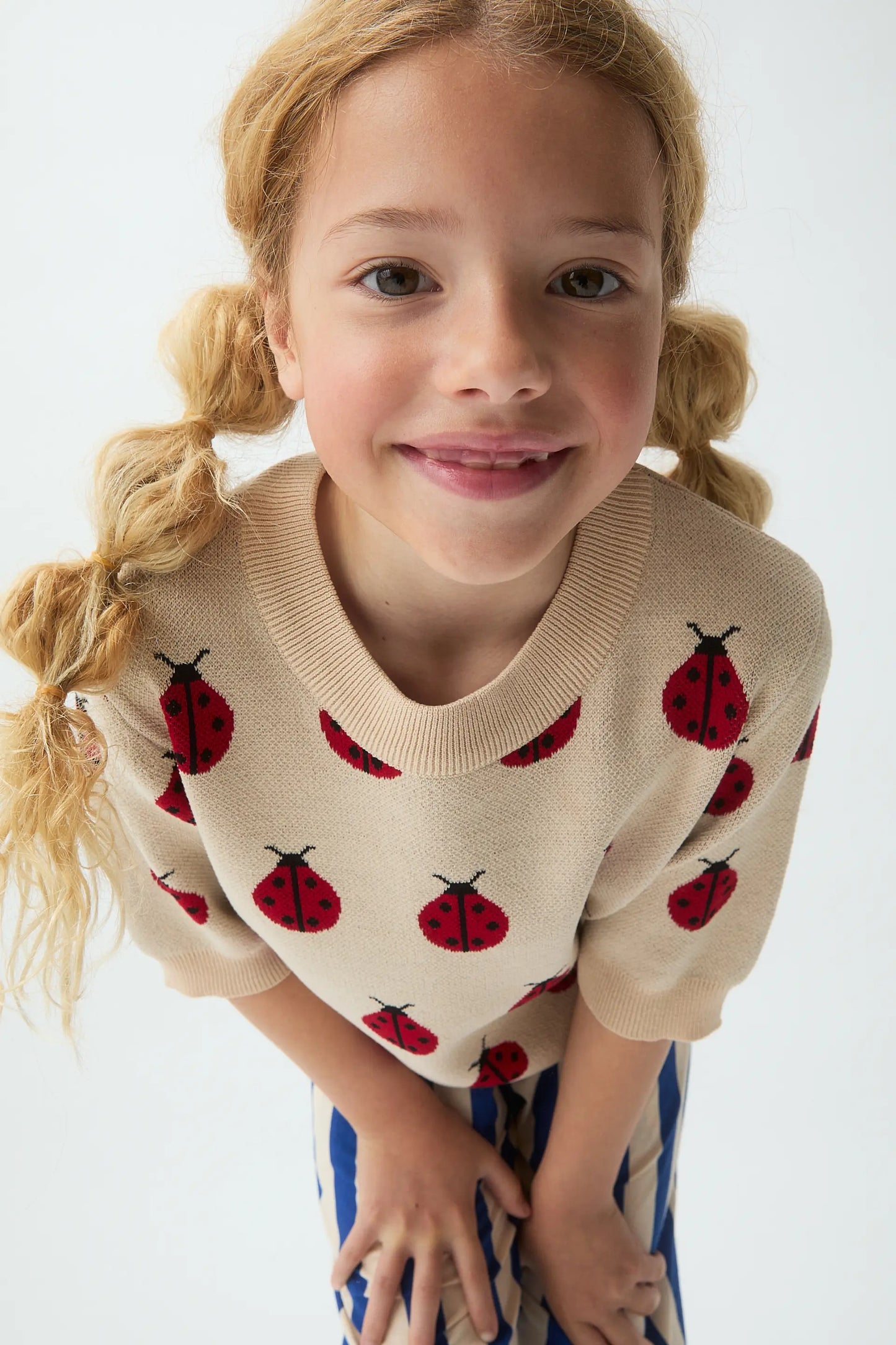 Girl's knitted sweater with Red Ladybug print