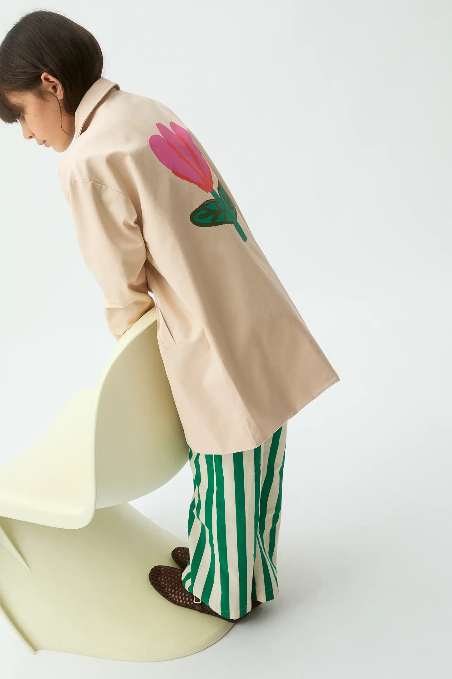 Girl's trench coat with tulip print
