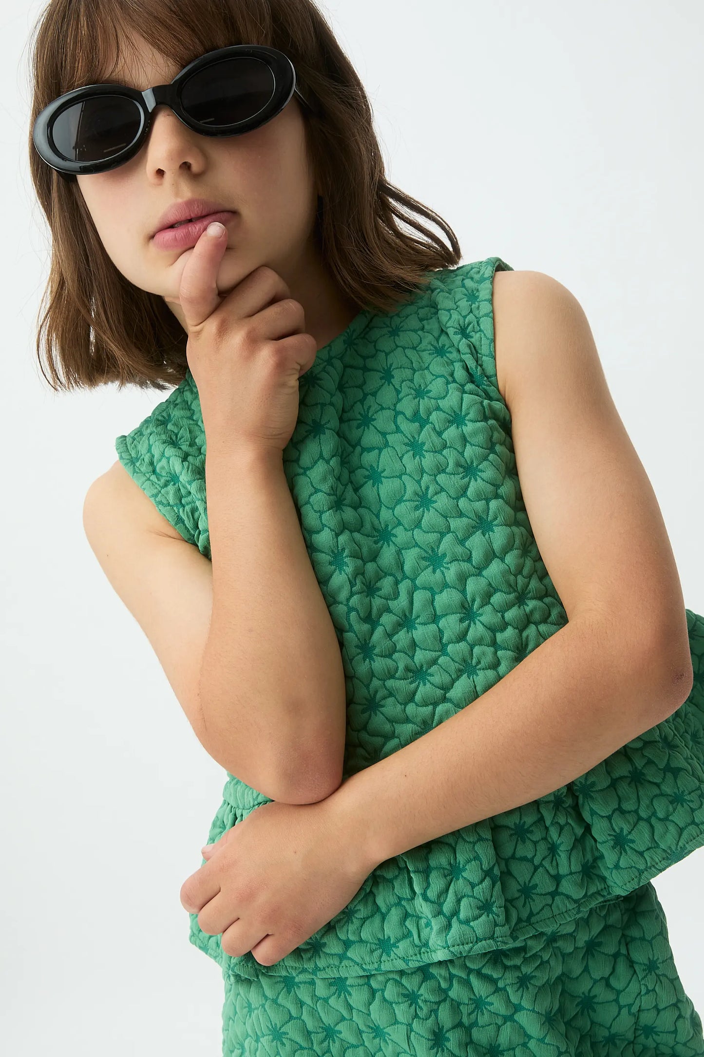 Top de niña con estampado floral verde