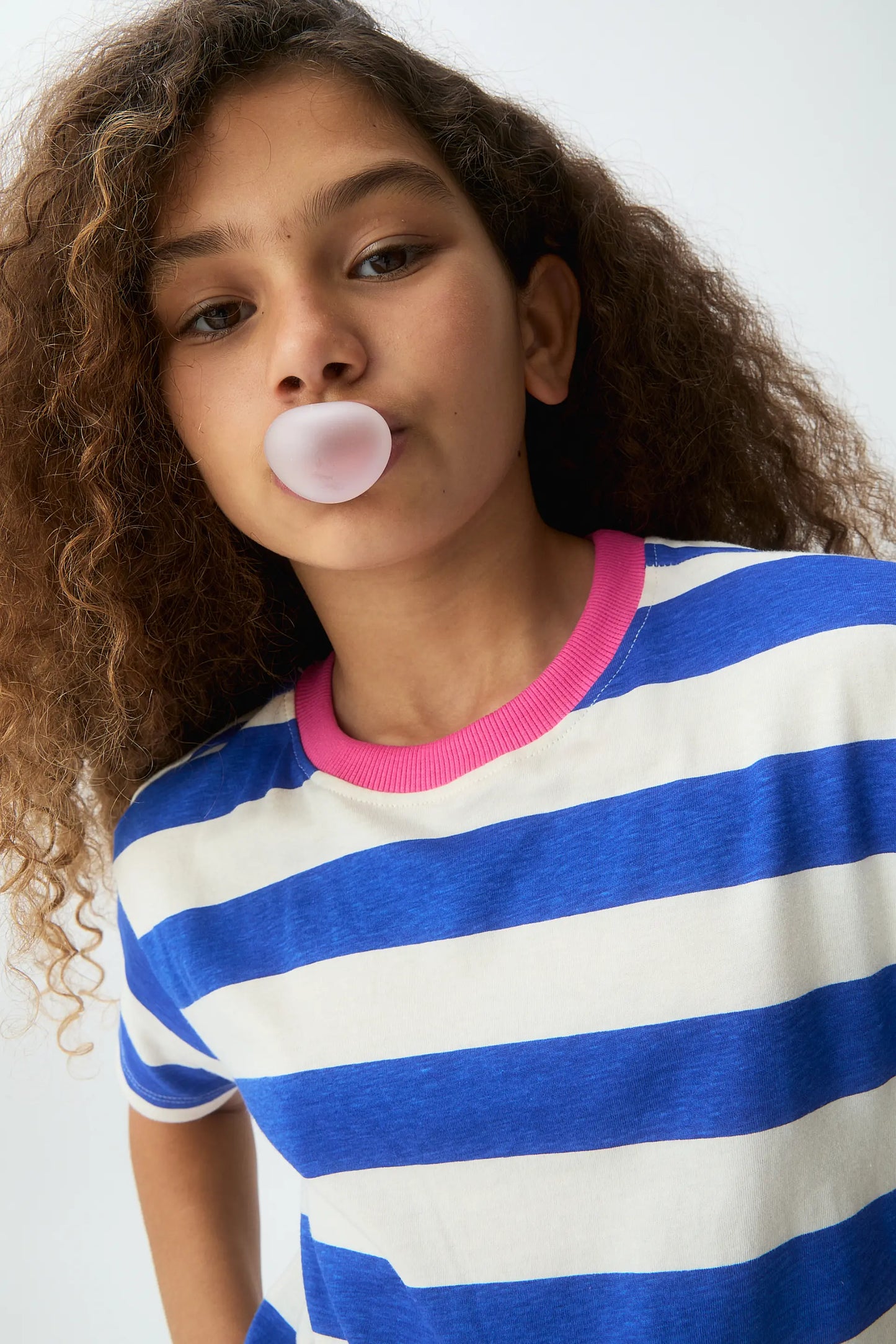Girl's t-shirt with blue and white striped print