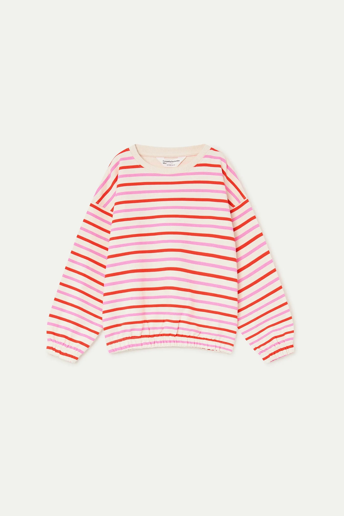 Felpa da bambina con stampa a righe rosa e rosse