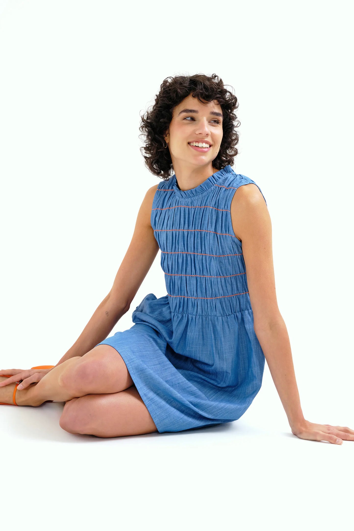Vestido corto 100% algodón chambray azul claro