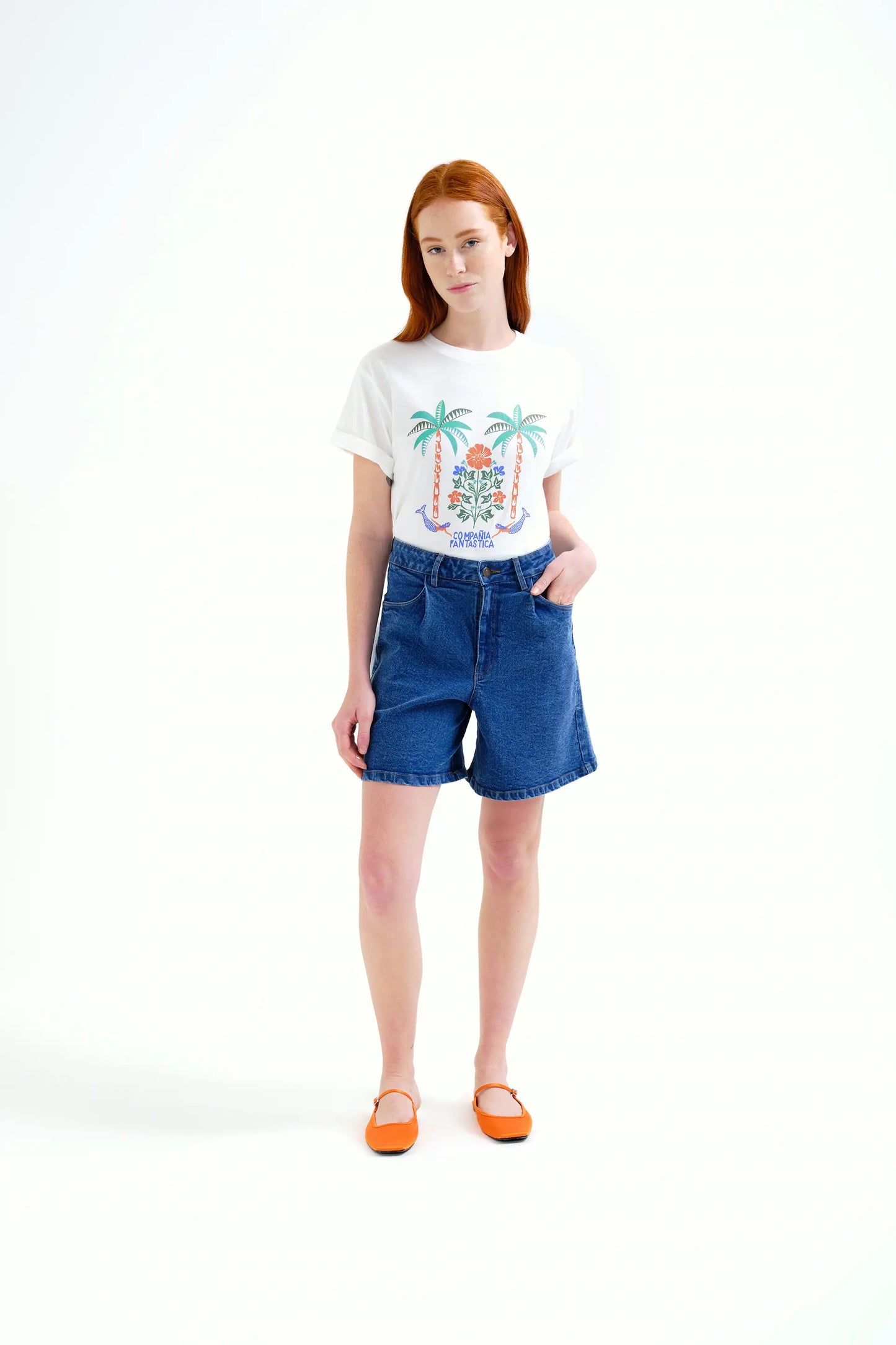 T-shirt con stampa di palme e sirene