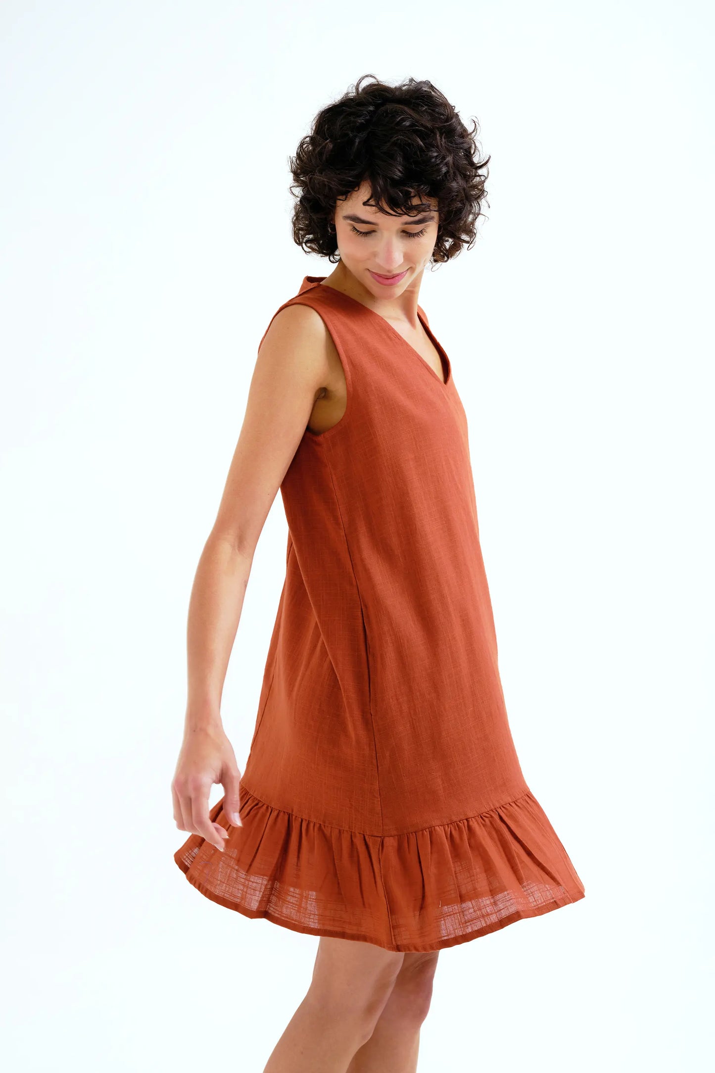Short brown dress, 100% cotton