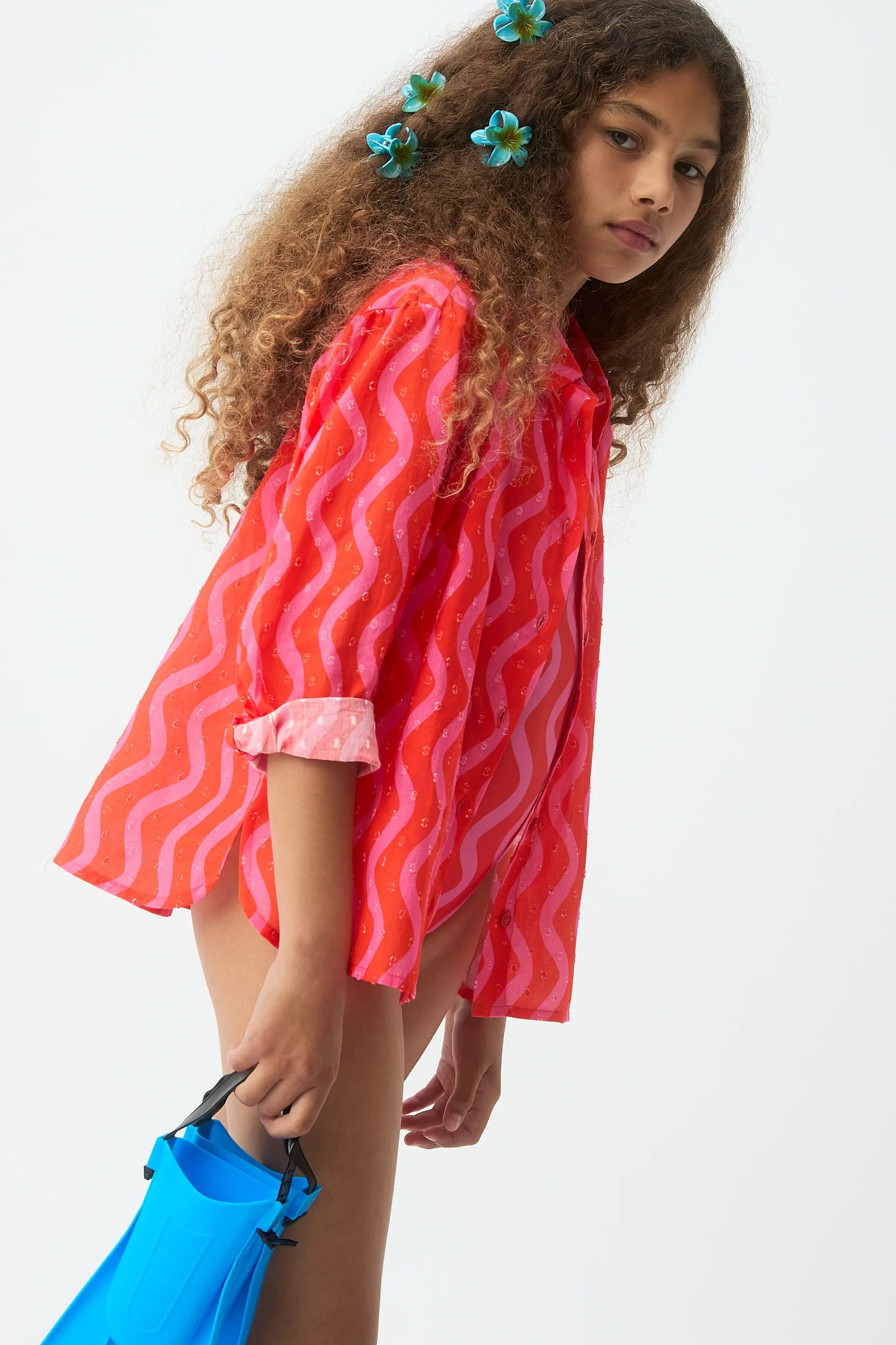 Camisa de niña con estampado Wave Red & Pink