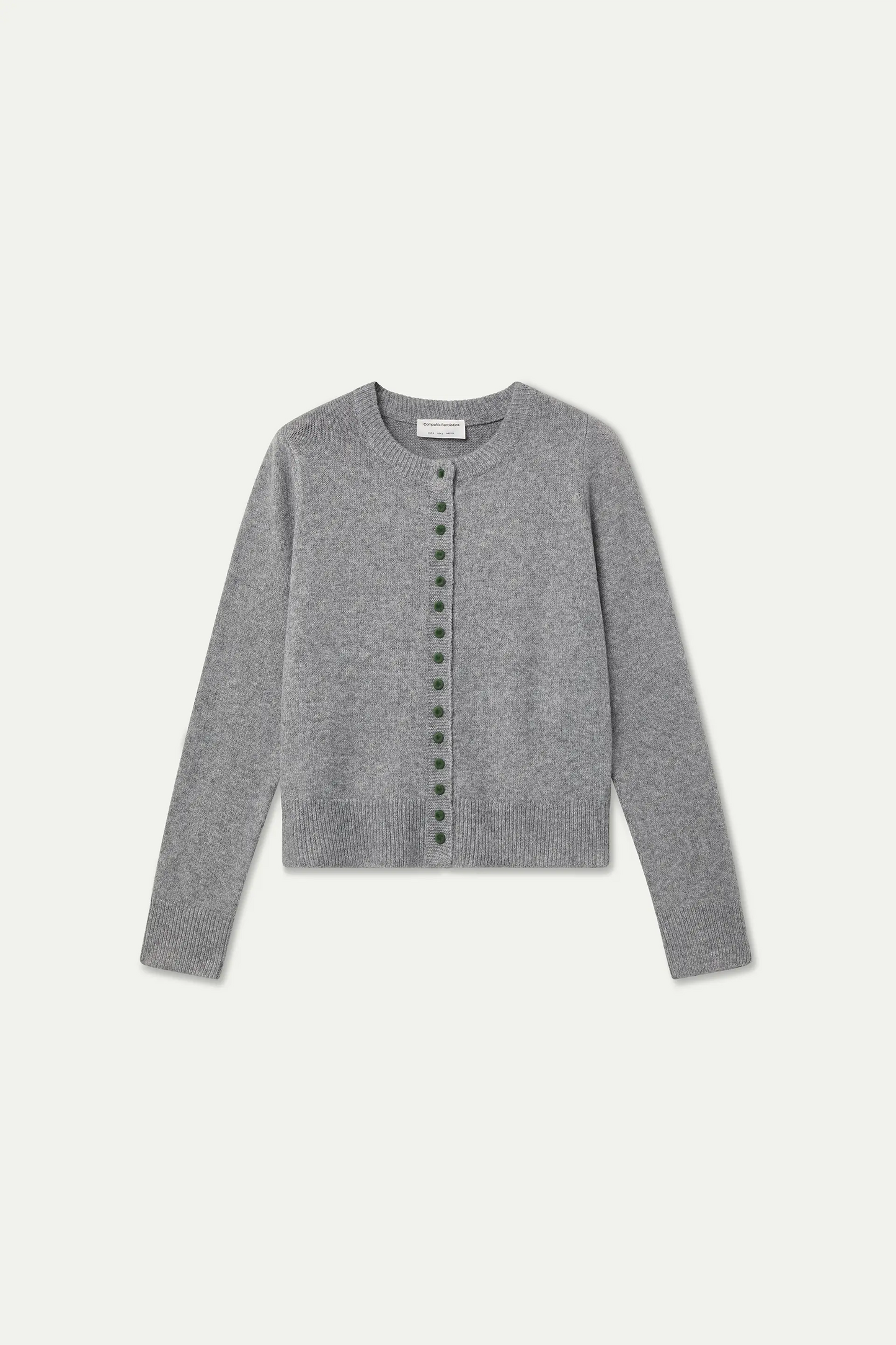 Cardigan grigio chiaro con bottoni neri
