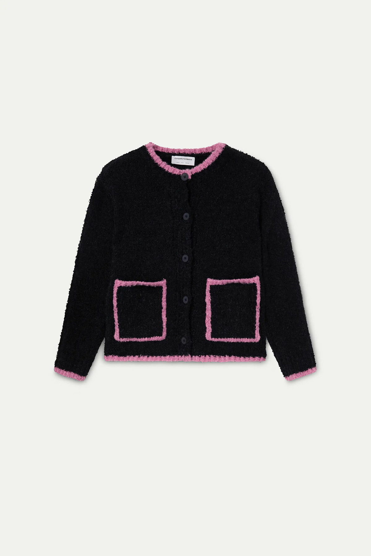 Cárdigan negro con detalles rosa