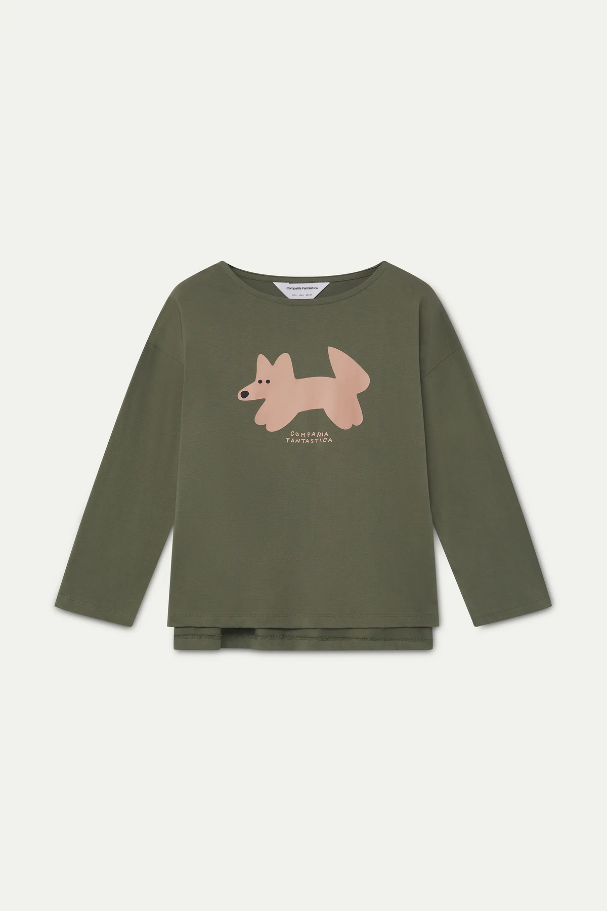 Camiseta 100% algodón verde oliva con print Volpe "Compañía Fantástica"