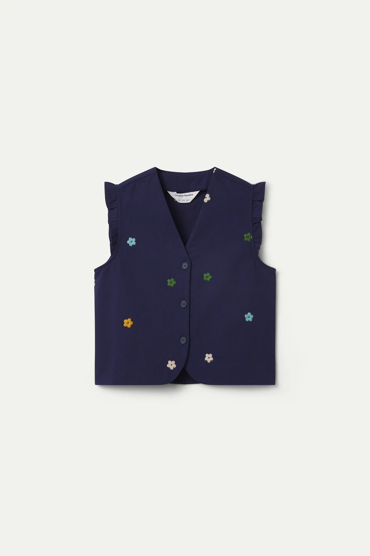 Chaleco 100% algodón azul marino con bordado de flores