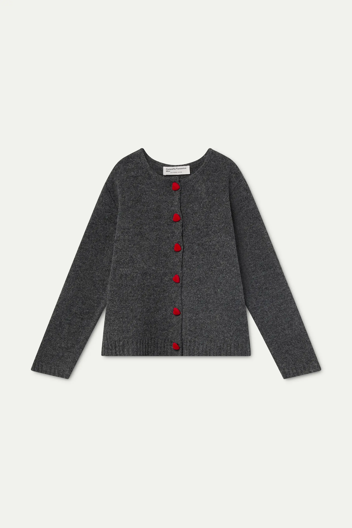 Cardigan bambina grigio scuro con bottoni a cuore