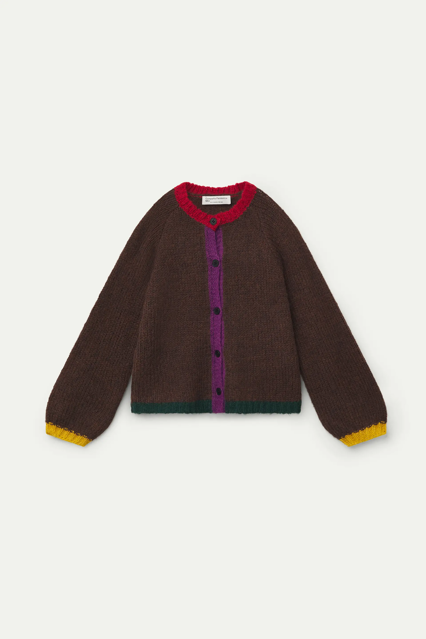 Unisex brown cardigan with multicolored details