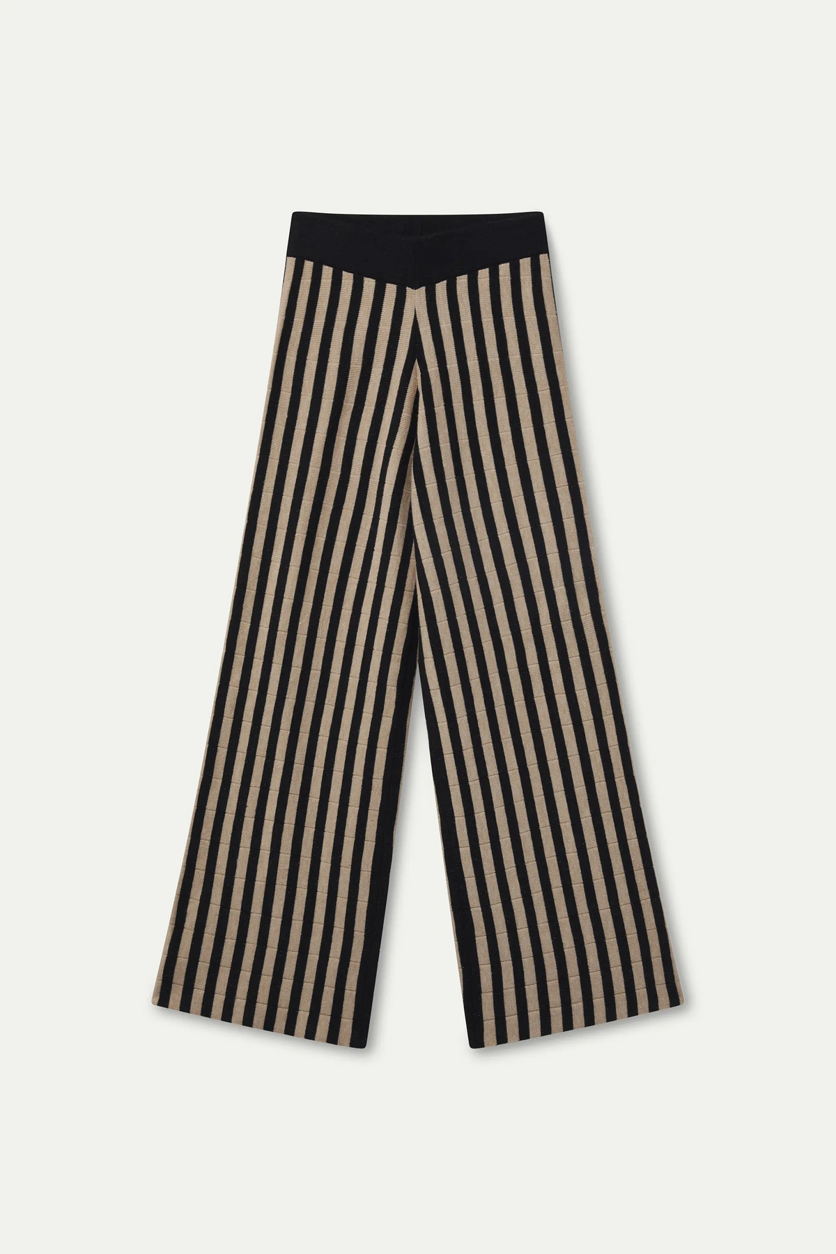 Knitted trousers with black and beige stripe print