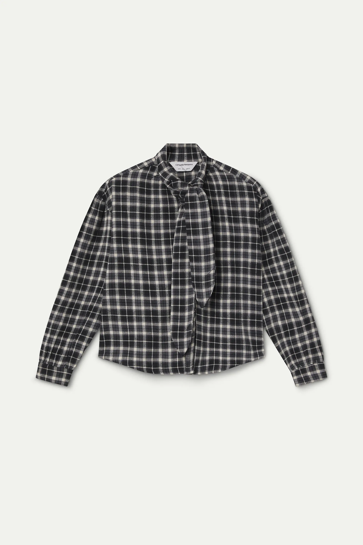 Bow-tie shirt in 100% cotton with a black and white checked print