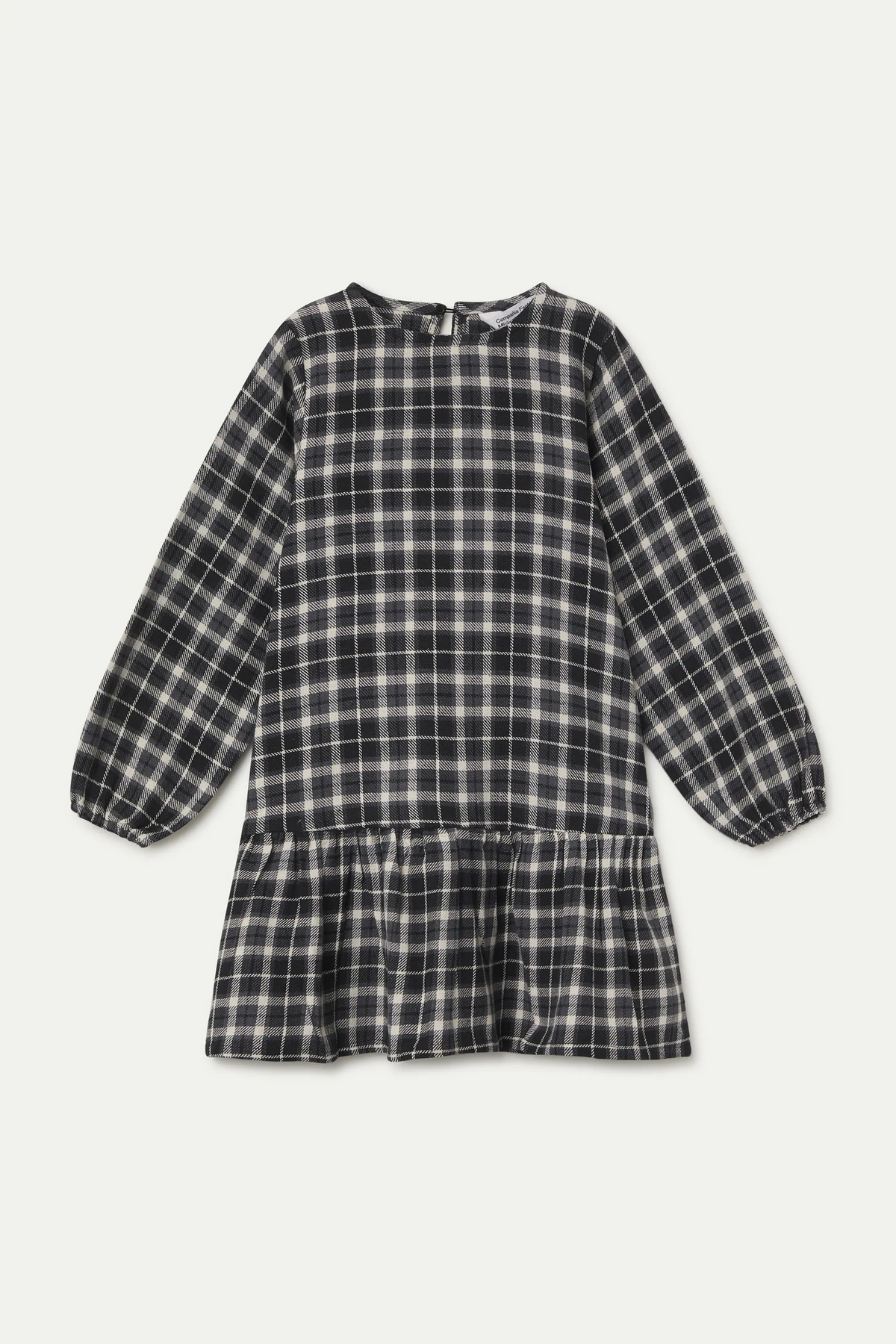 Girl's 100% cotton short dress with black and white plaid print