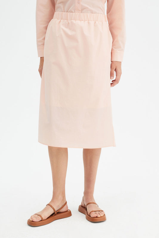 Falda midi elástica en tejido técnico rosa