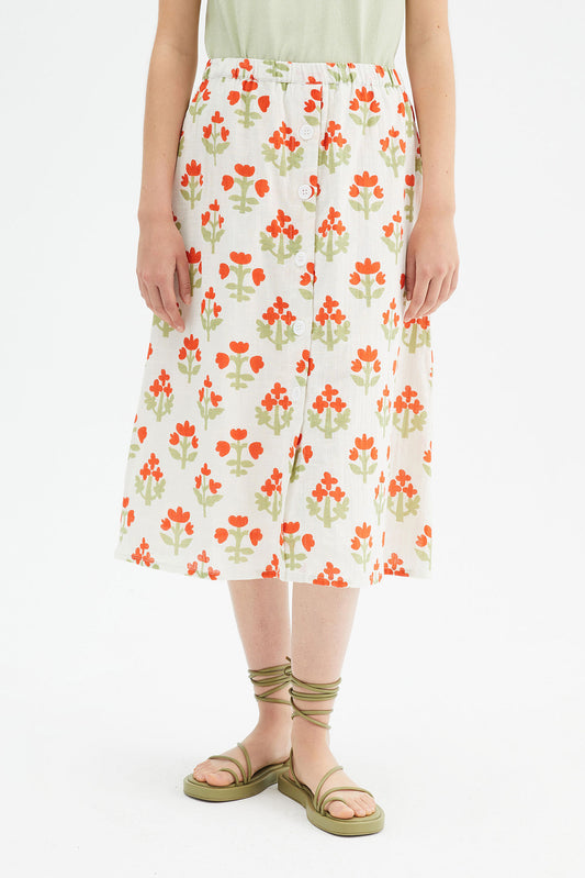 Falda midi con botones y estampado floral