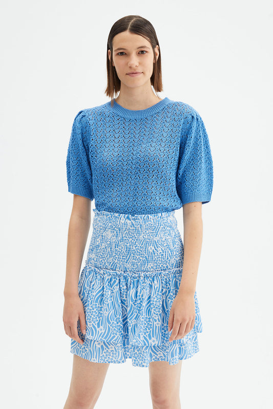 Jersey de crochet con manga corta azul
