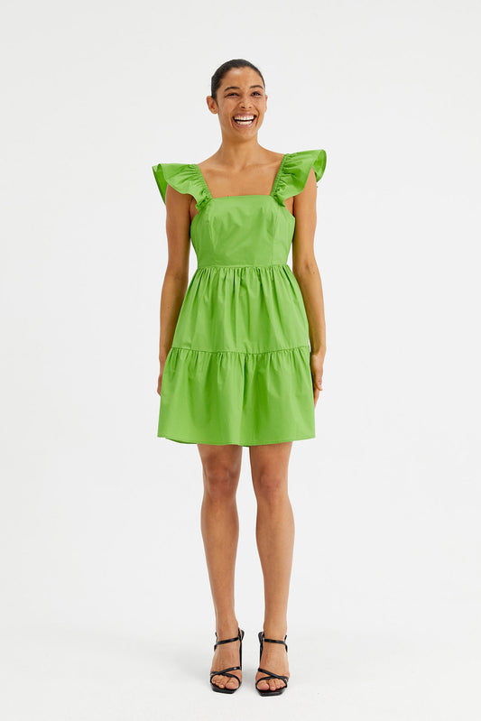 Vestido corto con tirantes y abertura en espalda verde