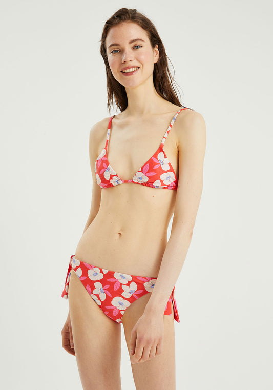 Sujetador triangular de bikini con tirantes y estampado de flores