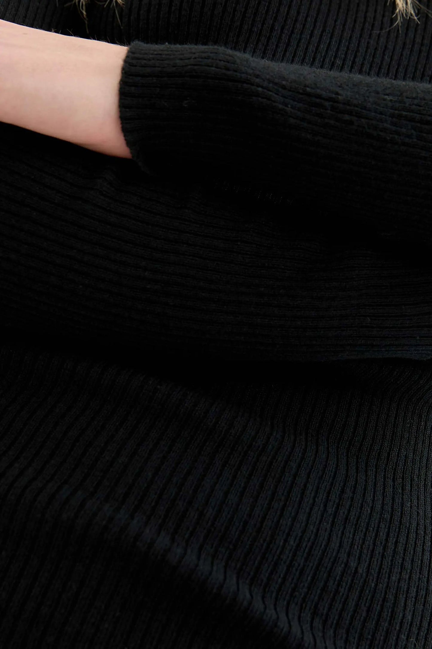 Black Ribbed Knit Sweater with Perkins Collar