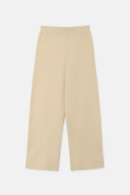 Pantalón largo recto de punto beige