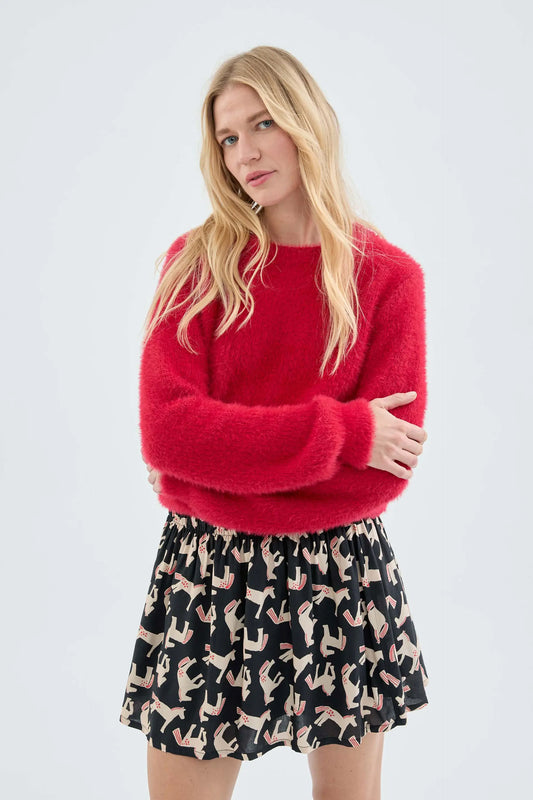 Red textured knit sweater