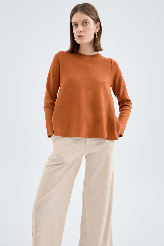 Brown flared knit sweater