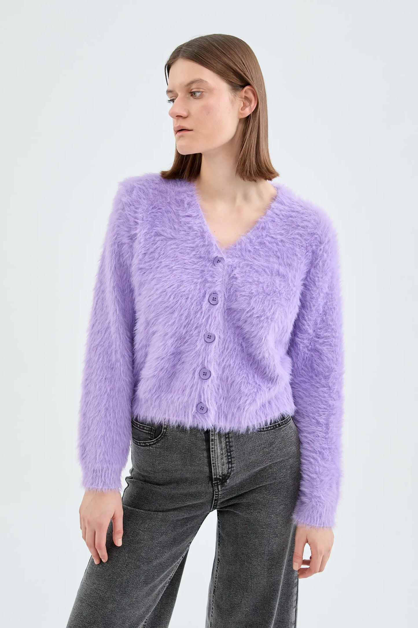 Lilac Textured Knit Cardigan