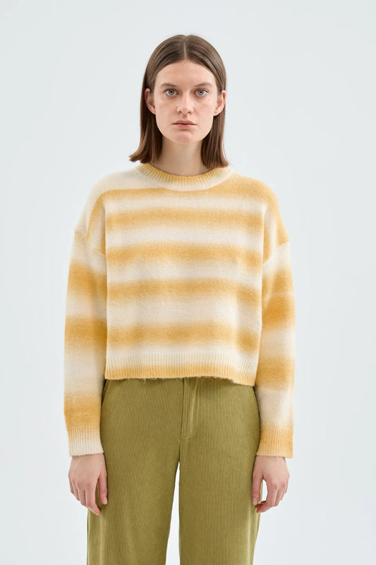 Knitted crop sweater with yellow striped print