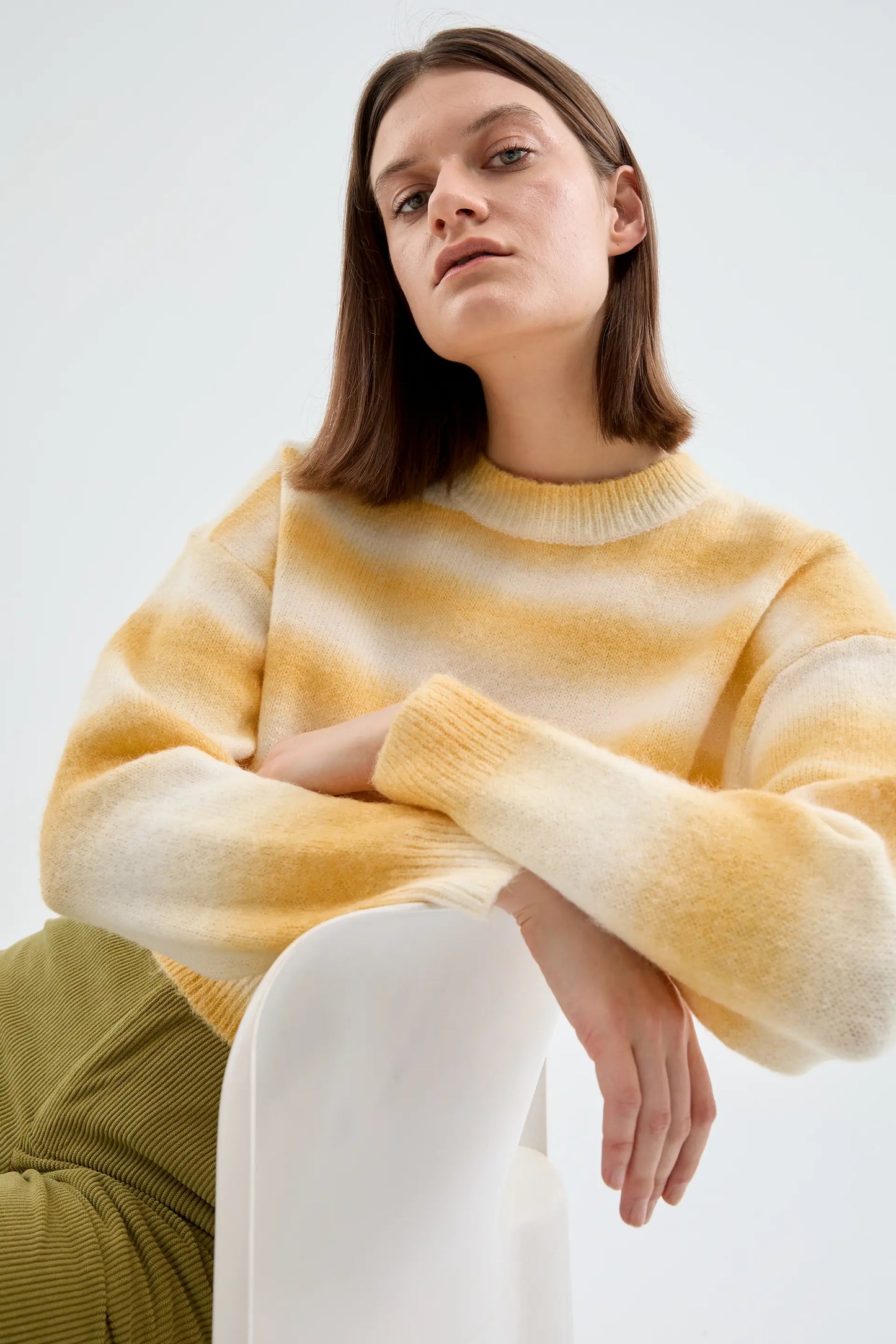 Knitted crop sweater with yellow striped print