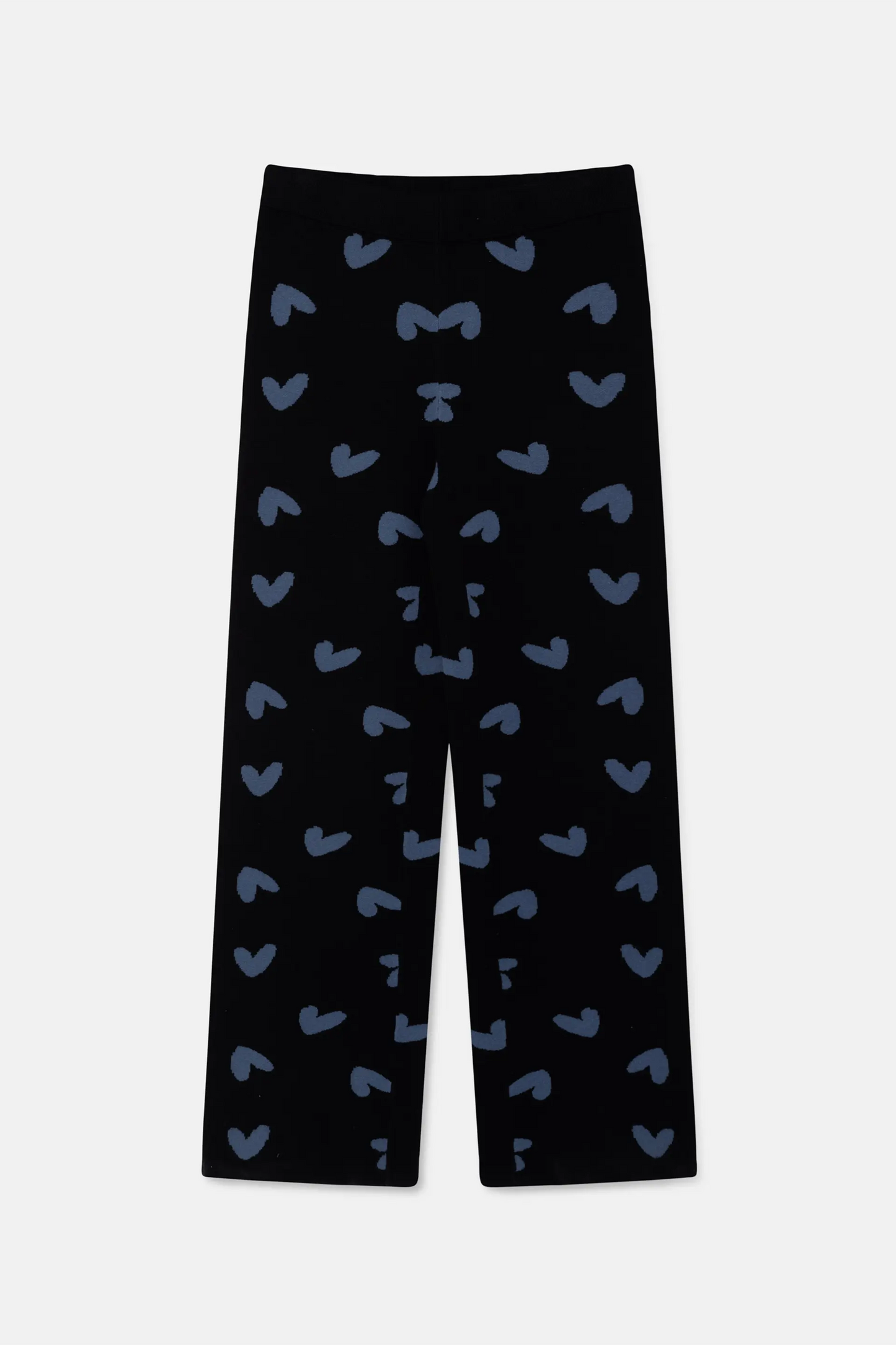 Long straight knit pants with heart print