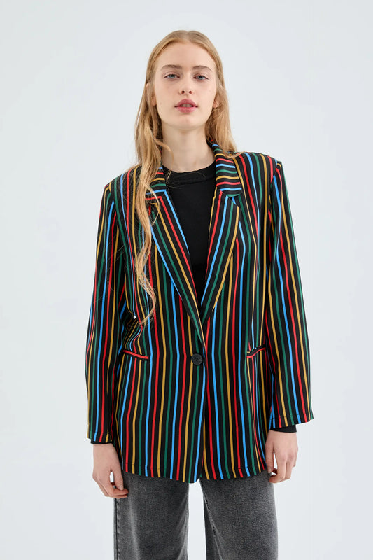 Flowing blazer with multicolored striped print