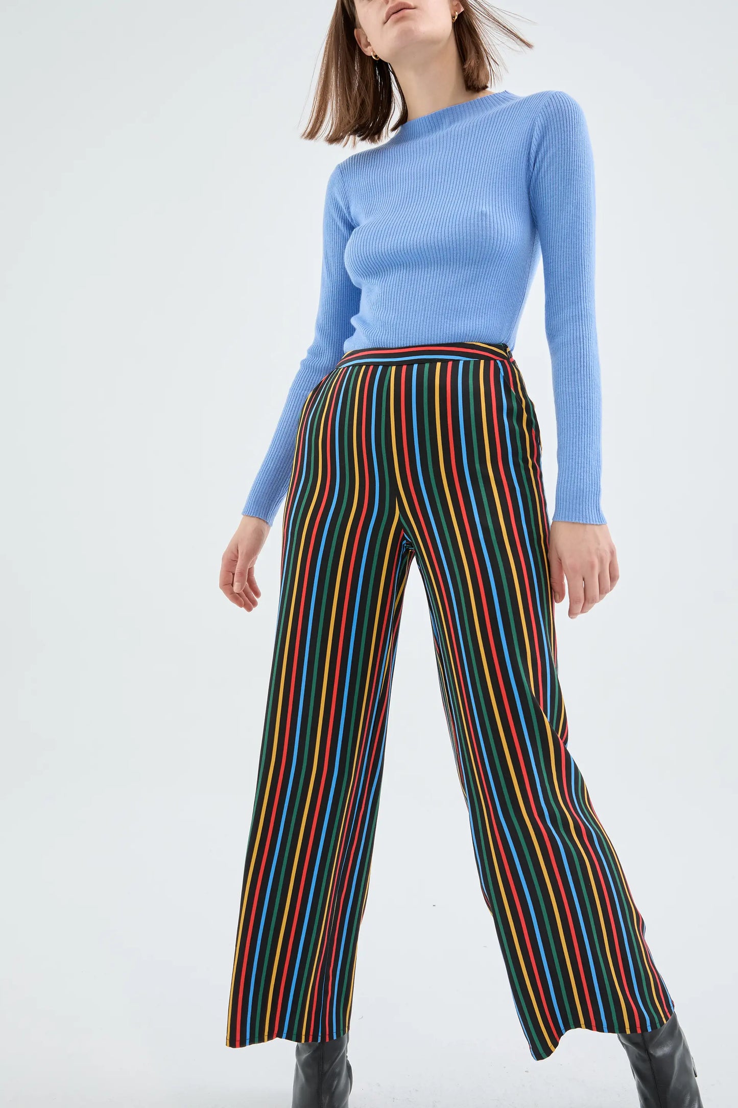 Pantalón largo recto con estampado de rayas multicolor