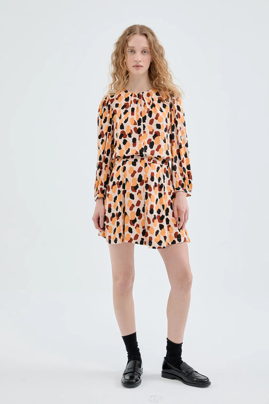 Short A-line skirt with polka dot print