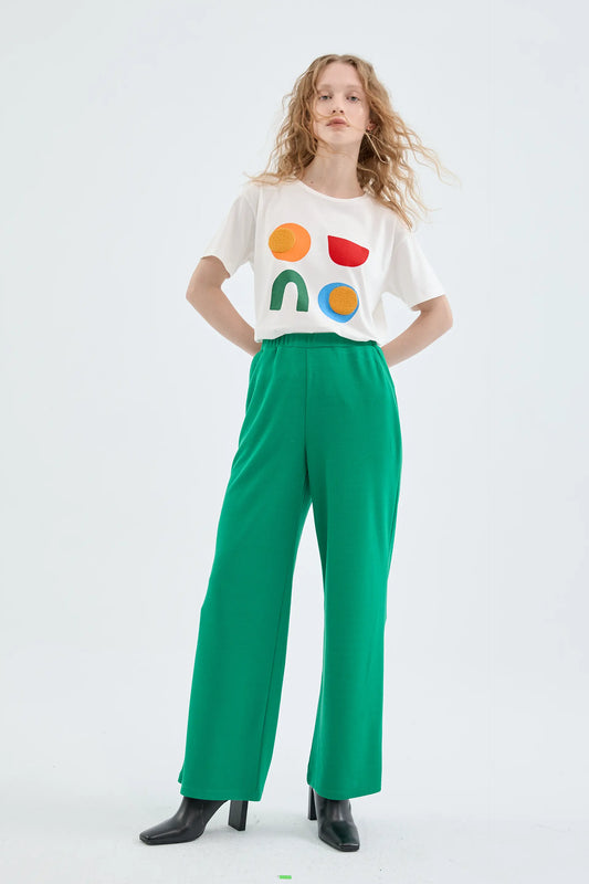 Green fluid long straight trousers