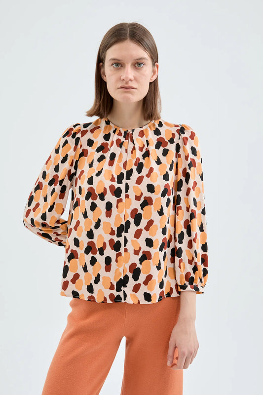 Blouse with puff sleeves and polka dot print